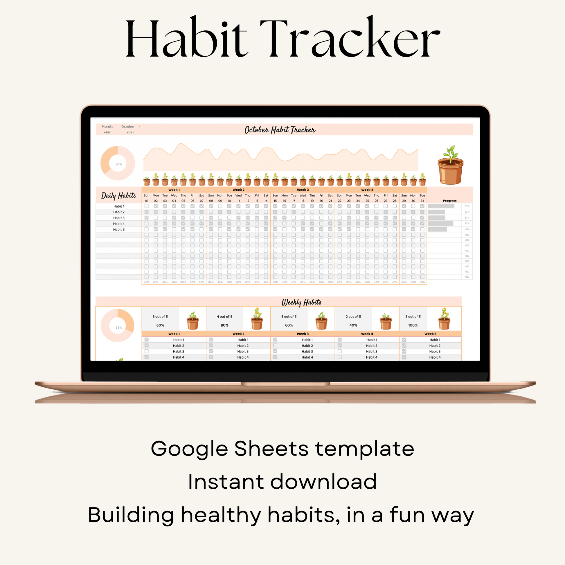 Digital habit tracker google sheets template. This simple yet beautiful spreadsheet offers a fun way to increase productivity and build positive habits.