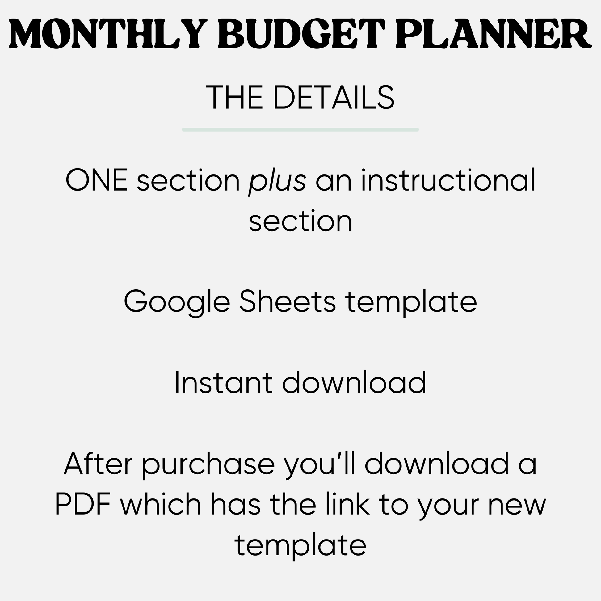 Screenshot of the Digital Monthly Budget Planner for Google Sheets, a powerful tool for managing personal finance. The image emphasizes sections for income, savings, investments, subscriptions, debt, and bills tracking.