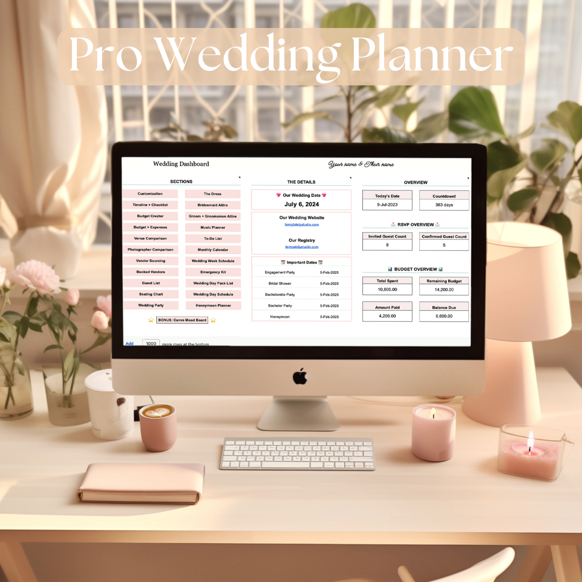 Pro digital wedding planner google sheets spreadsheet template. How to plan a wedding? This planner is the key to a stress-free wedding!