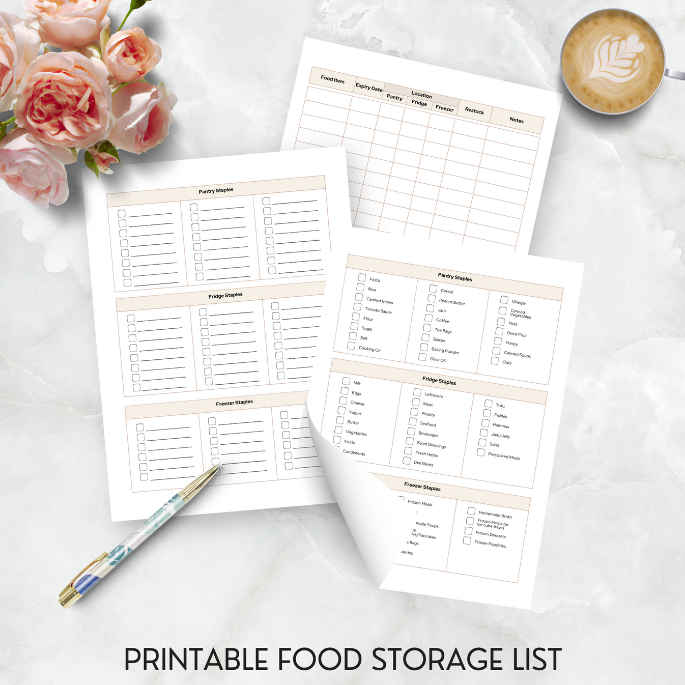 Food Storage List Tracker for Pantry, Fridge + Freezer | PDF Printable