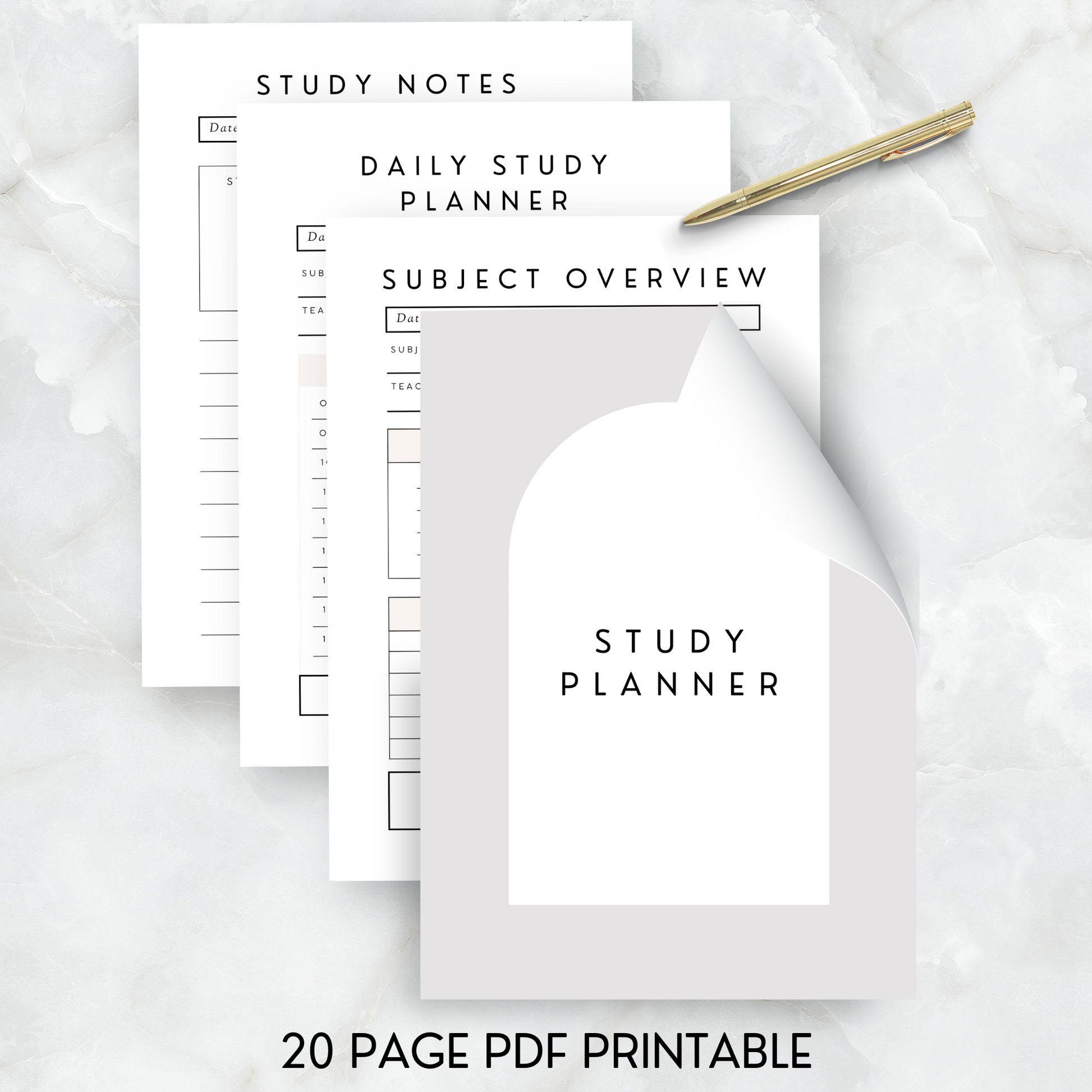 PDF printable study planner and homework / assignment tracker