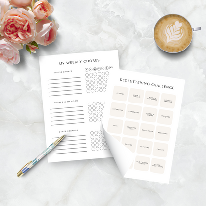 cleaning and decluttering printabe pdf planner. cleaning schedule