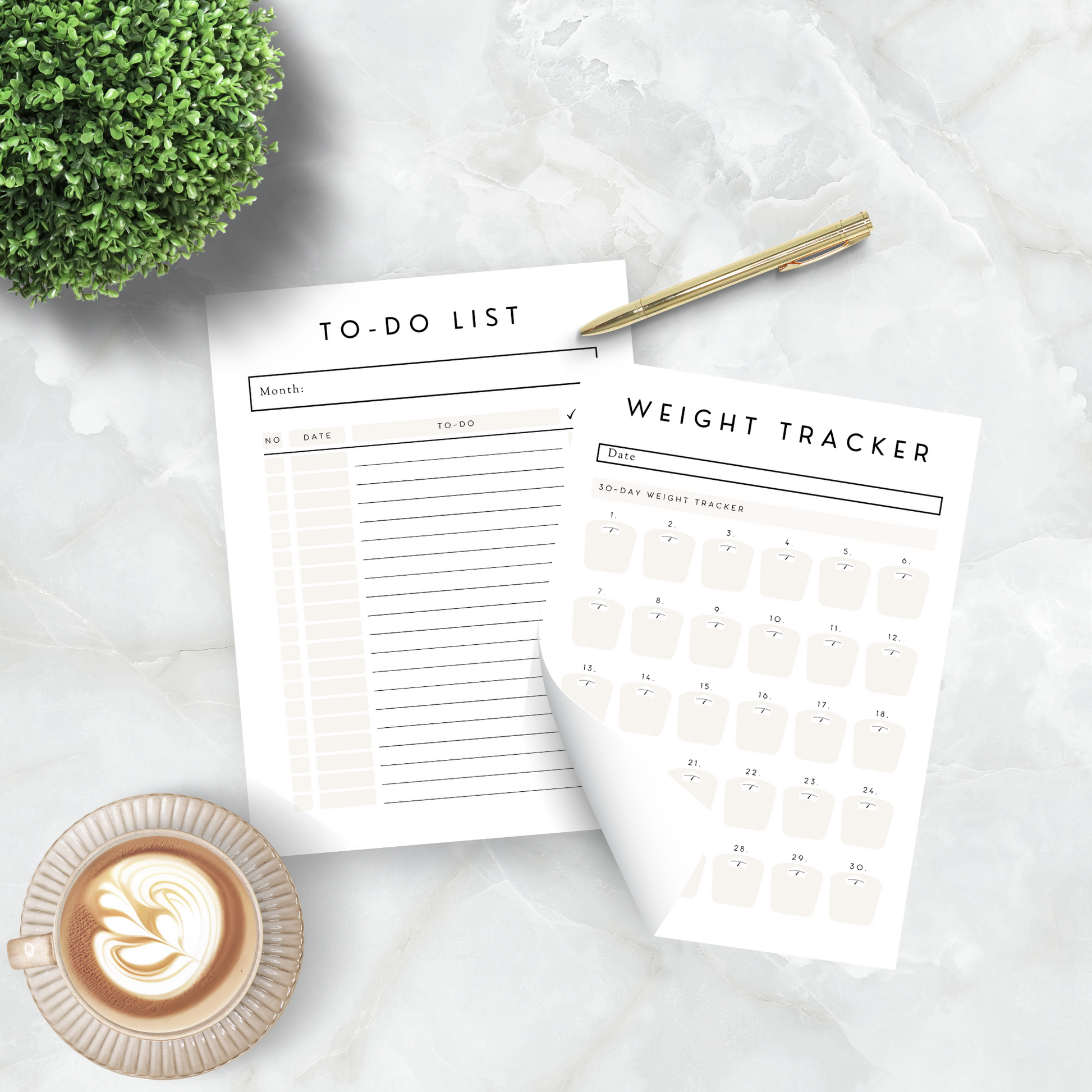 PDF printable fitness planner. weight tracker and to do list